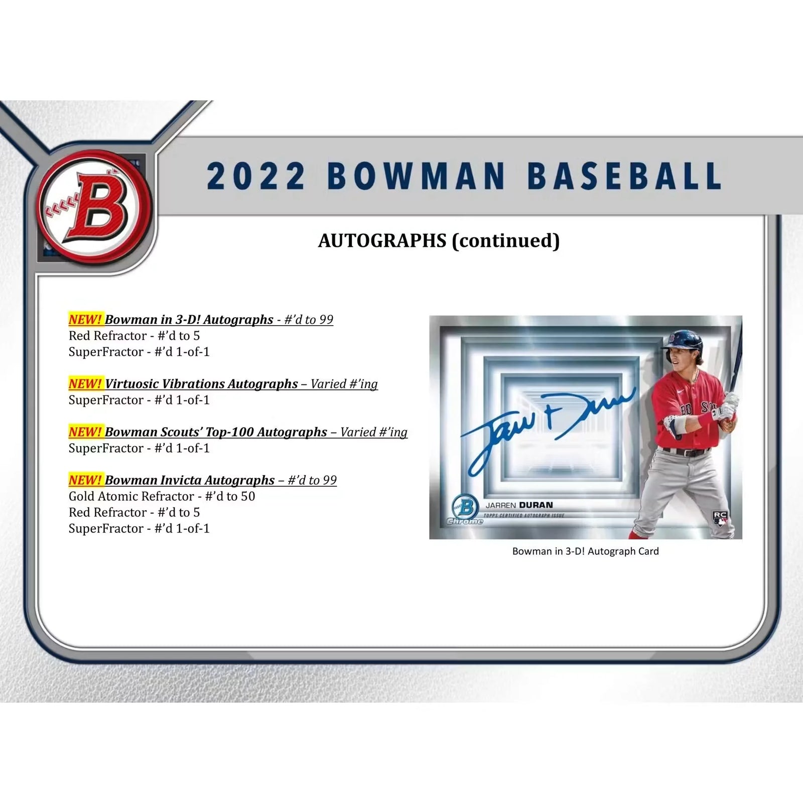 2022 Bowman Baseball Hobby Jumbo Box | 3 Autographs (Ships Sealed Only)