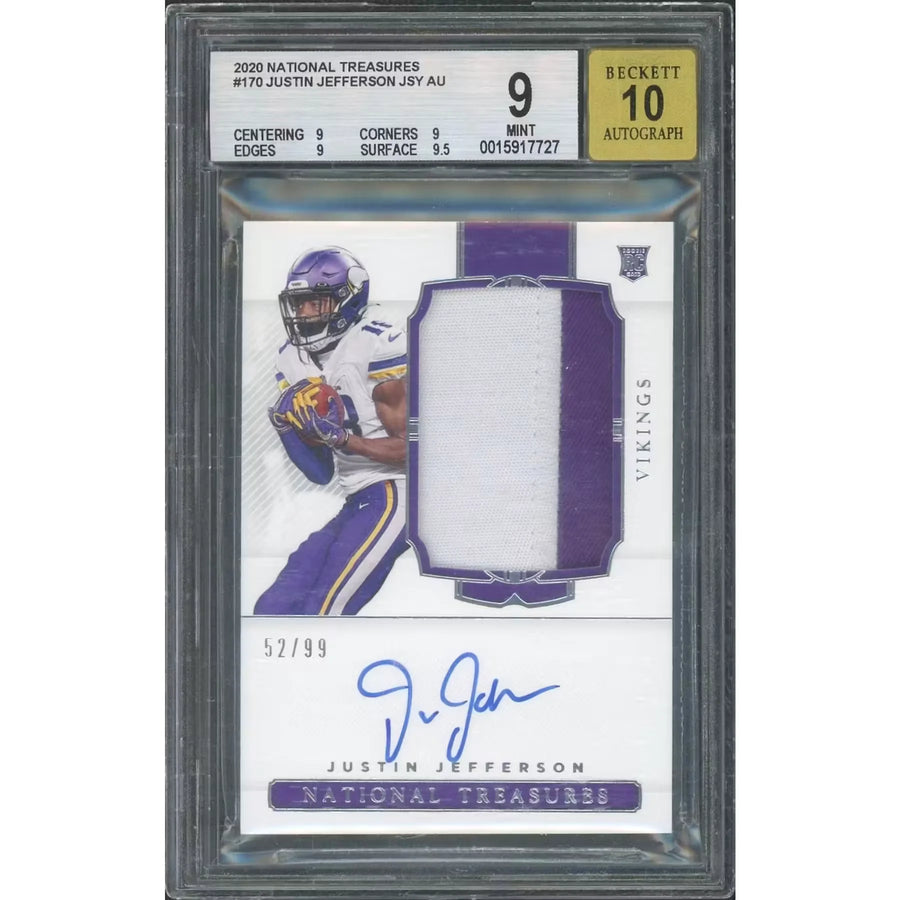 Justin Jefferson Signed 2020 Panini National Treasures Rookie Patch Auto | BGS 9