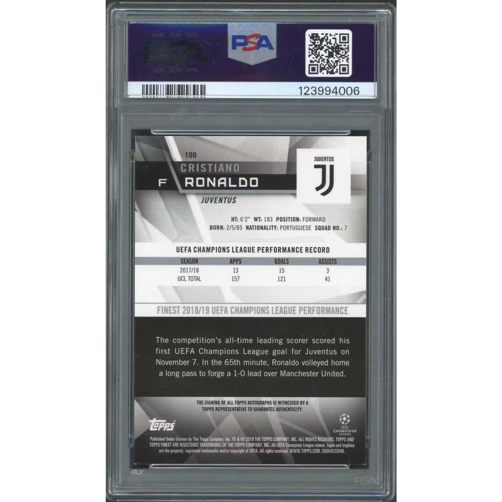 Cristiano Ronaldo Signed 2018-19 Topps Finest Card | PSA 8 Auto