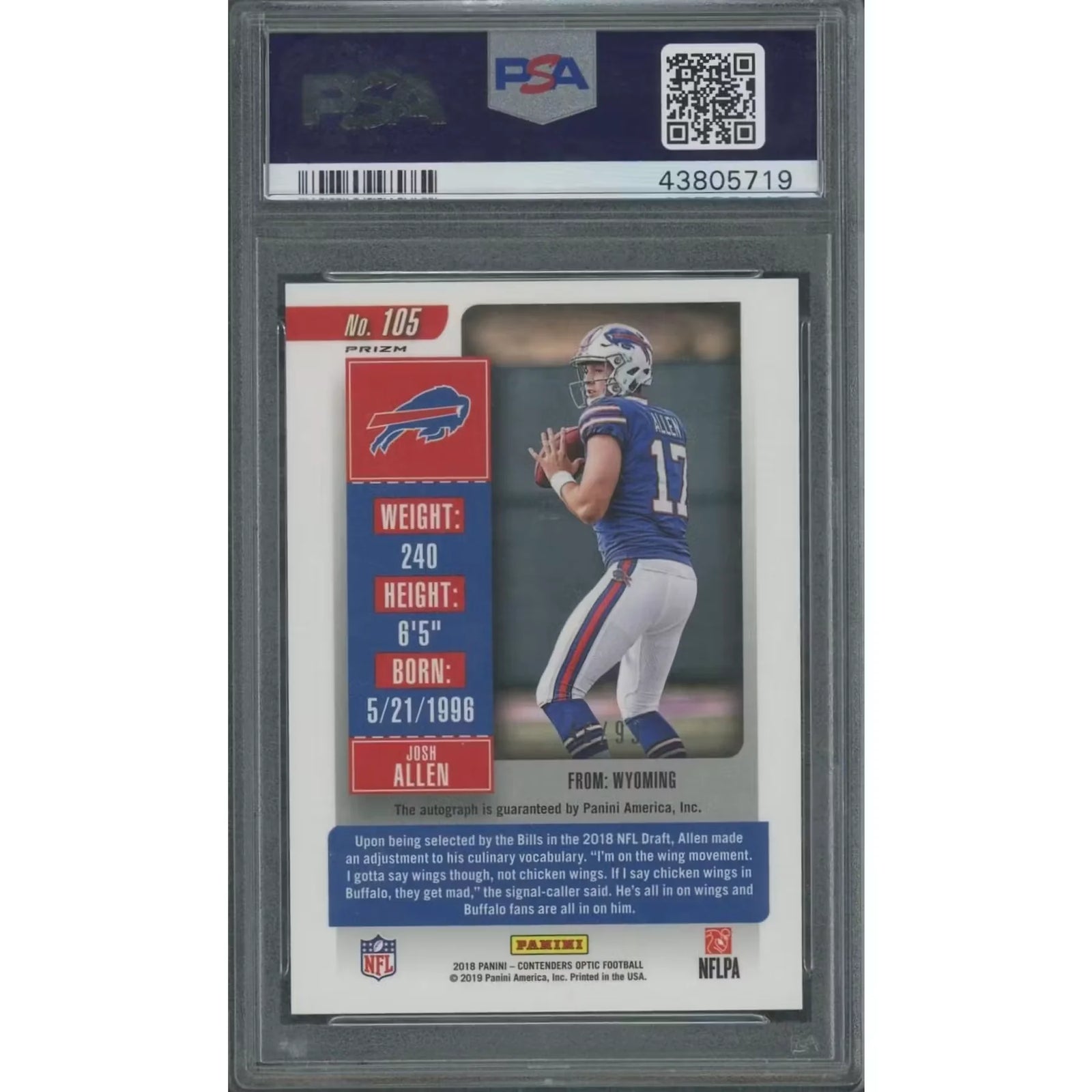 Josh Allen 2018 Panini Contenders Optic Rookie Ticket Auto | Red/99 PSA 10