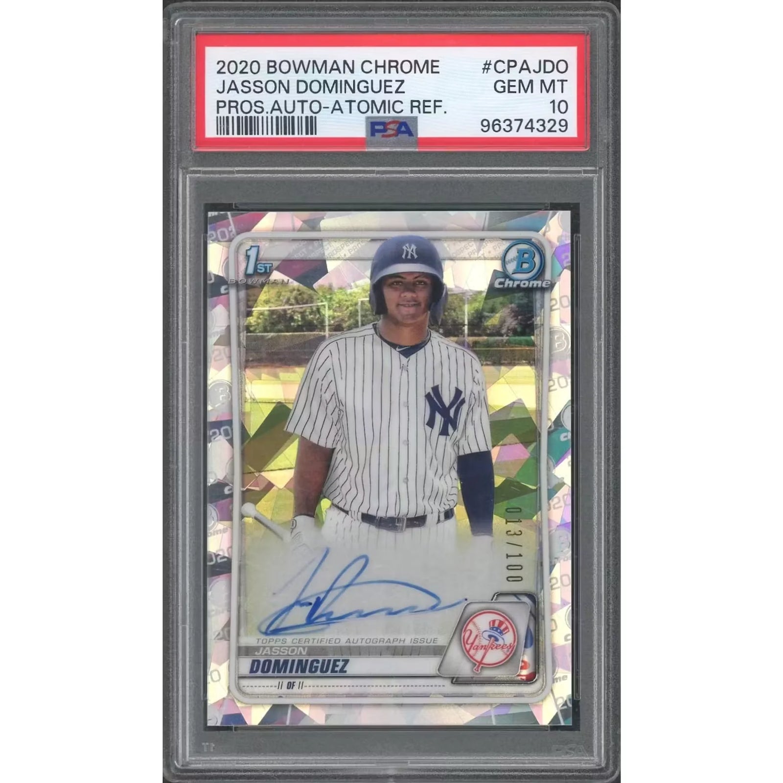 Jasson Dominguez Signed 2020 Bowman Chrome Card | Atomic Refractor PSA 10
