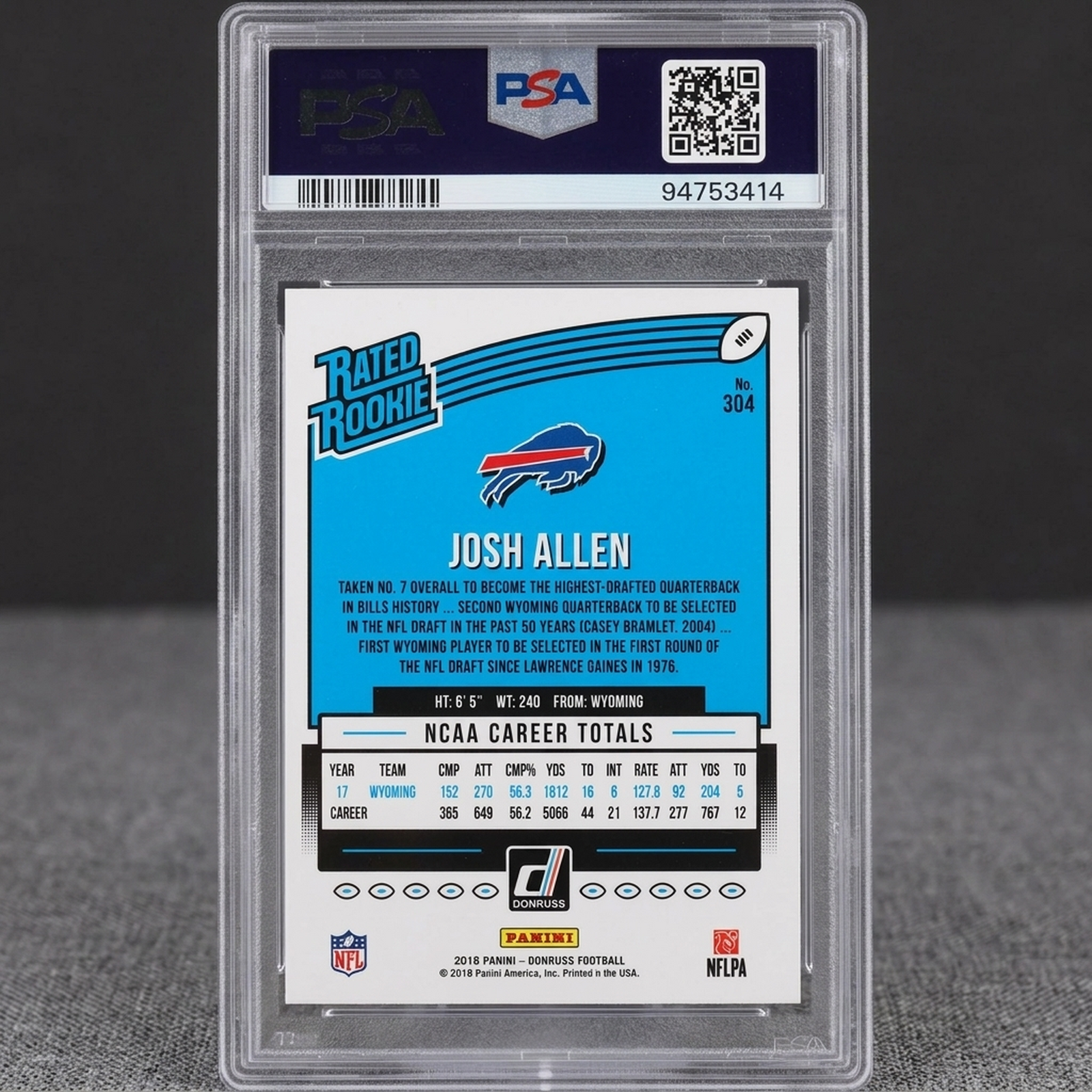 Josh Allen 2018 Panini Donruss Rated Rookie #304 | PSA 10