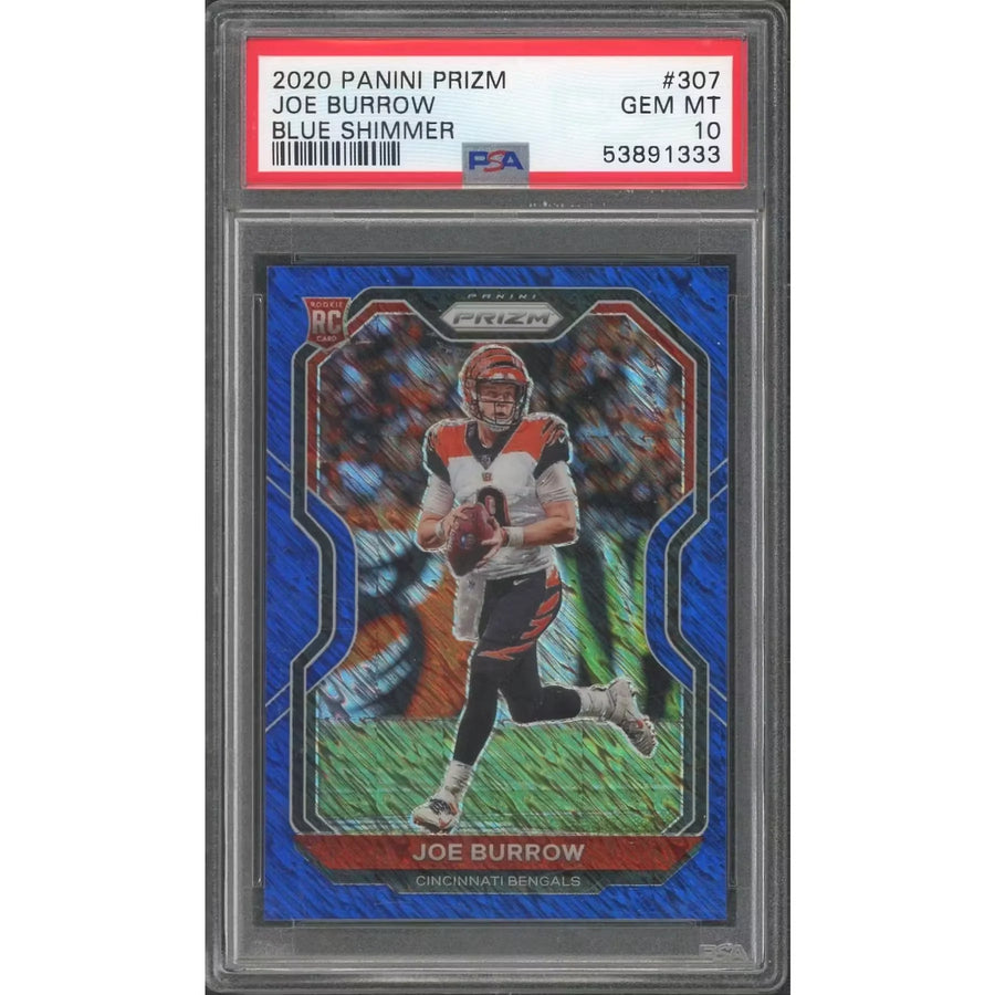Joe Burrow 2020 Panini Prizm Blue Shimmer Rookie Card | PSA 10