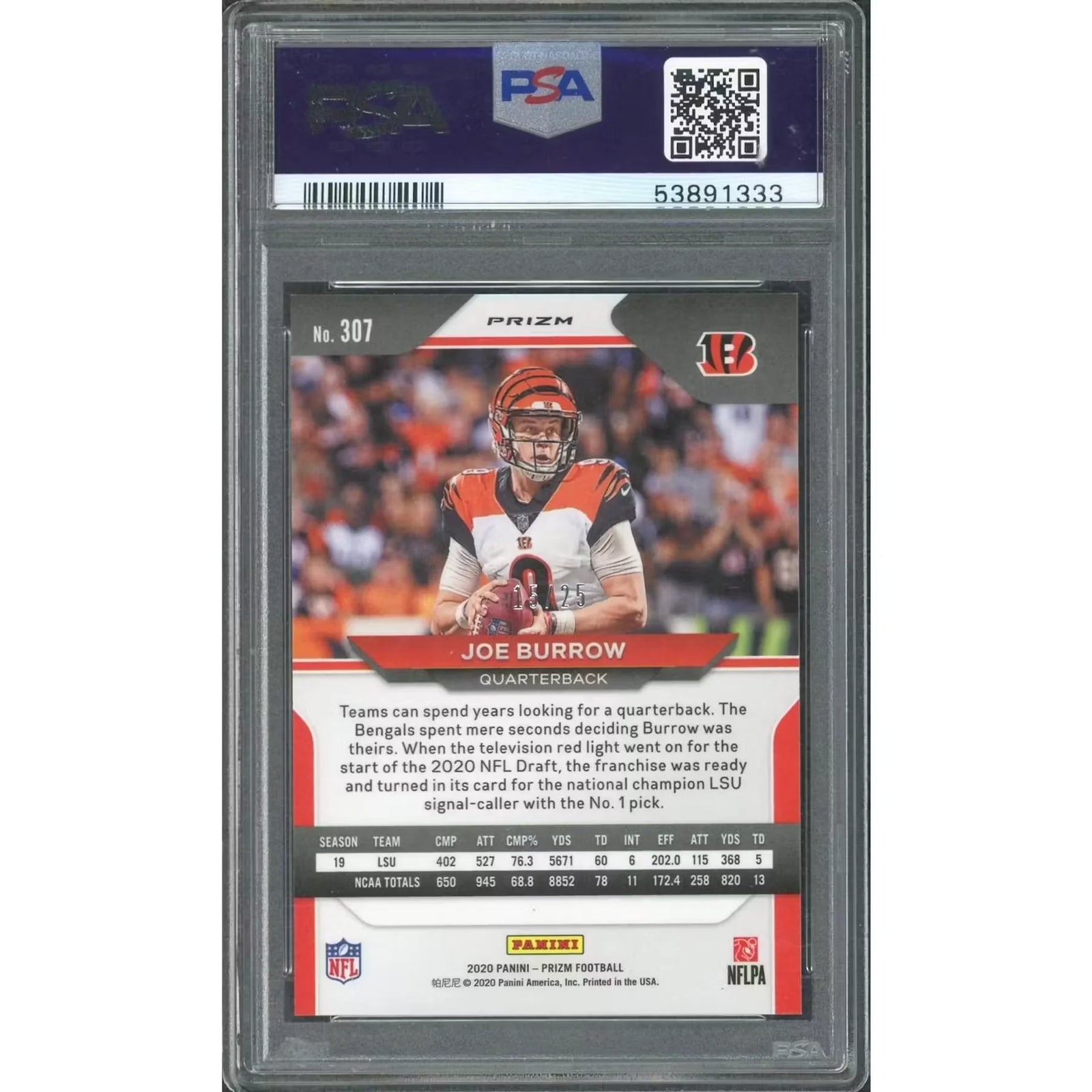 Joe Burrow 2020 Panini Prizm Blue Shimmer Rookie Card | PSA 10