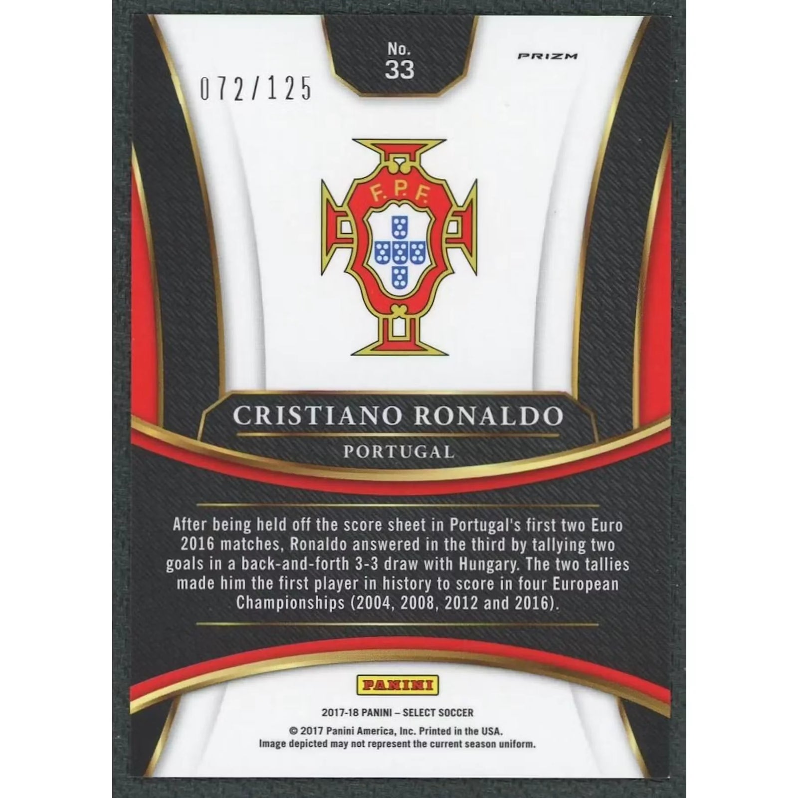 Cristiano Ronaldo 2017-18 Panini Select Purple Card | #33/125