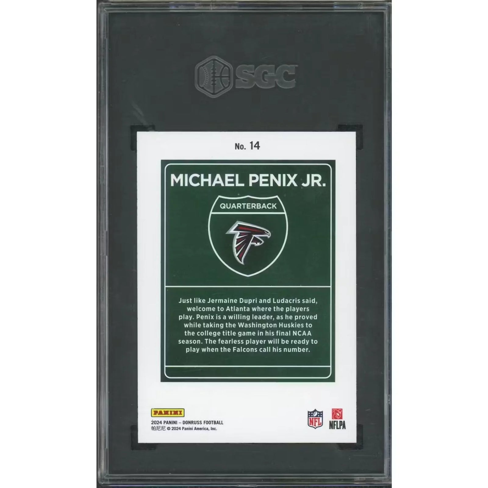 Michael Penix Jr. 2024 Panini Donruss Rookie Downtown | SGC 10
