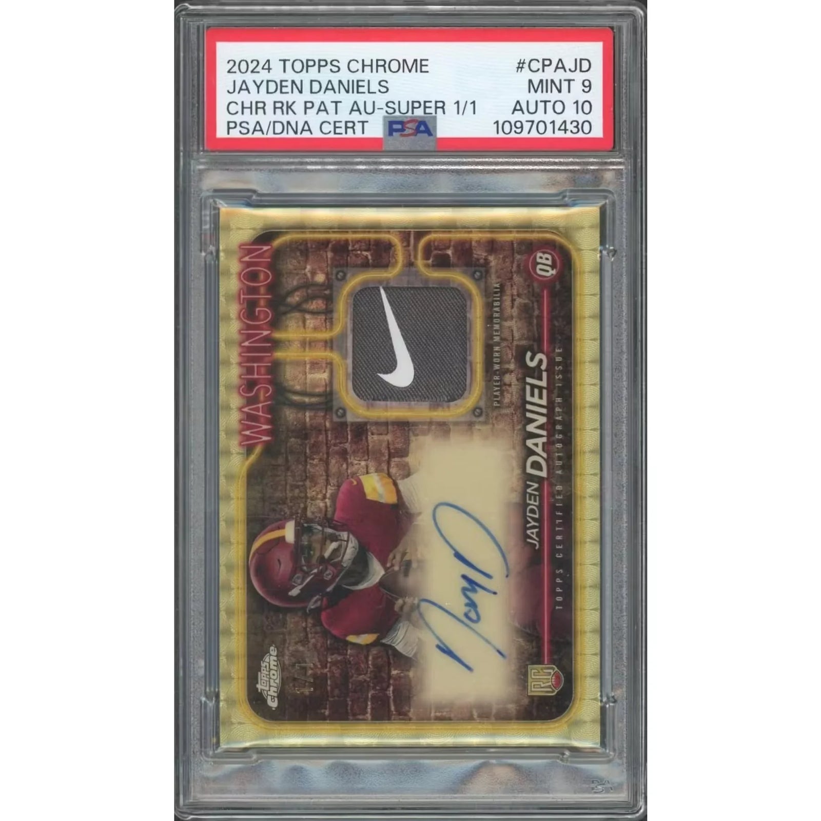 Jayden Daniels Signed 2024 Topps Chrome Superfractor Rookie Patch Auto | PSA 9