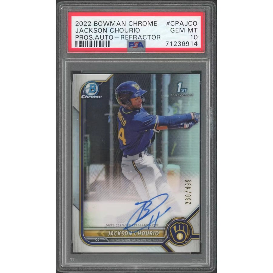 Jackson Chourio Signed 2022 Bowman Chrome Refractor | PSA 10