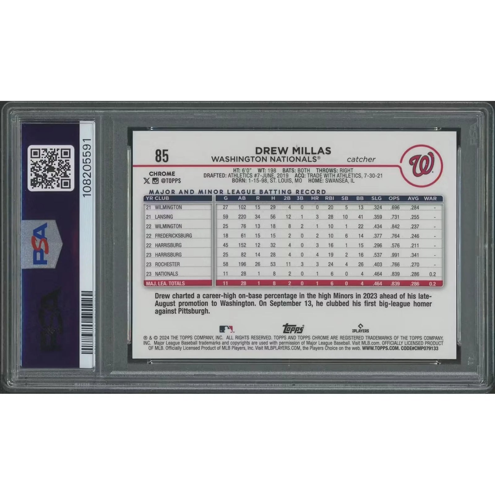 Drew Millas 2024 Topps Chrome Logofractor #85 Rose Gold Refractor | PSA 10 Gem Mint