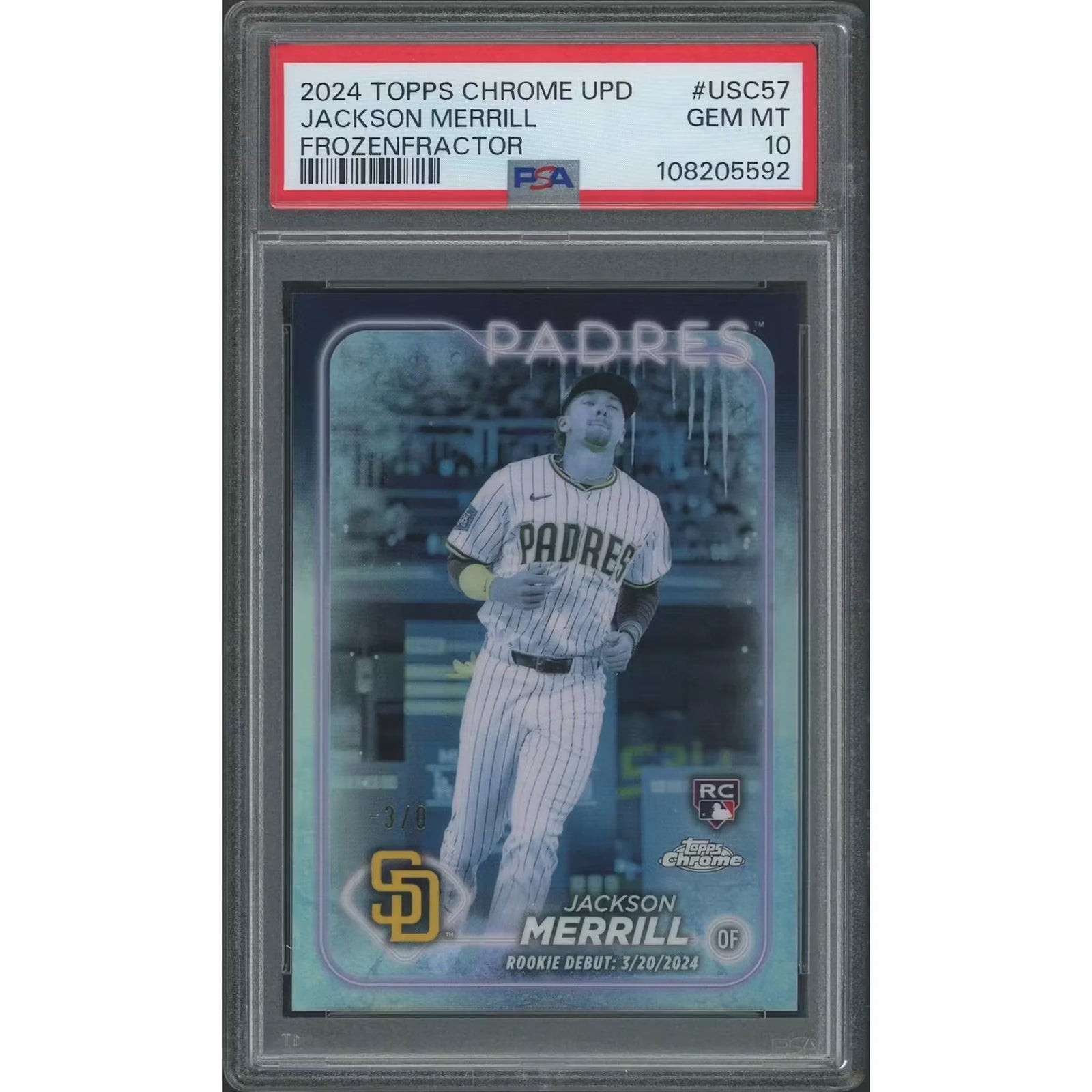 Jackson Merrill 2024 Topps Chrome Update Frozenfractor Rookie Card | PSA 10 Gem Mint