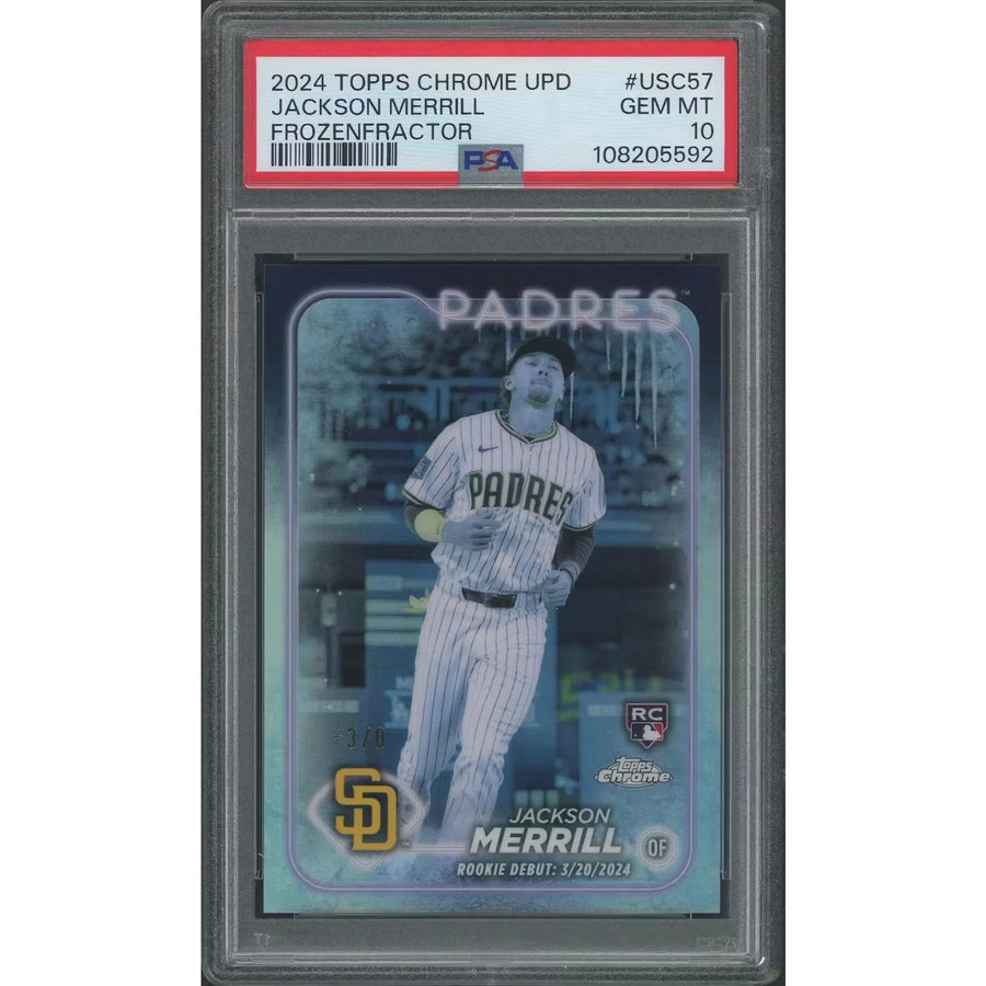 Jackson Merrill 2024 Topps Chrome Update Frozenfractor Rookie Card | PSA 10 Gem Mint