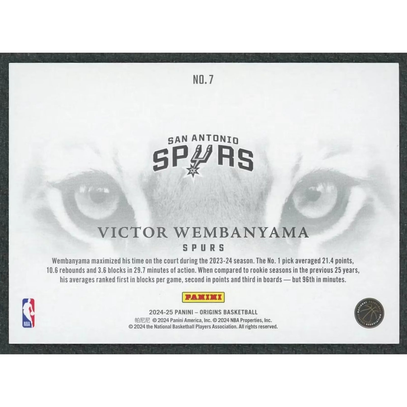 Victor Wembanyama 2024-25 Panini Origins Tiger Eyes #7