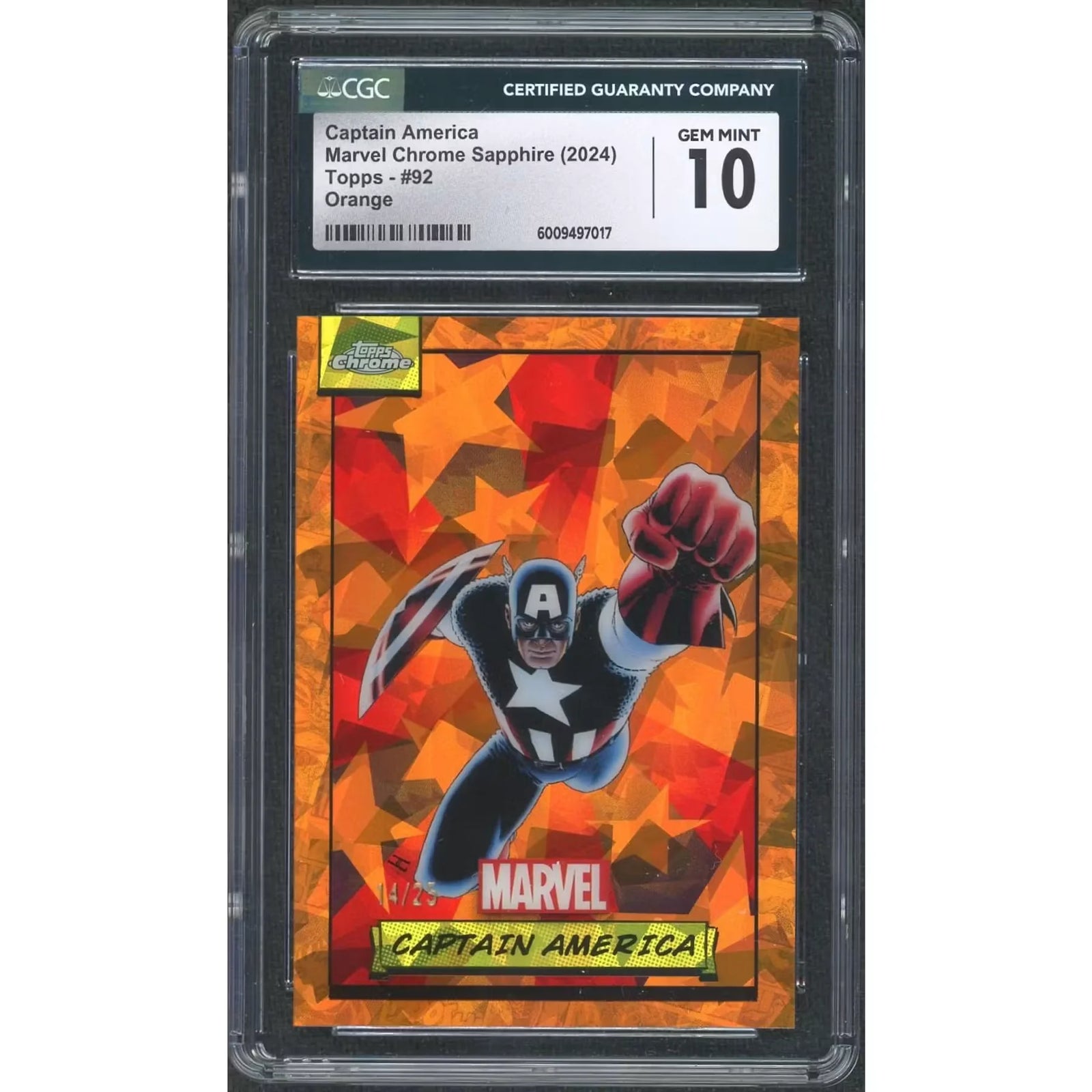 2024 Topps Chrome Marvel Sapphire Captain America Orange Refractor/25 | CGC 10