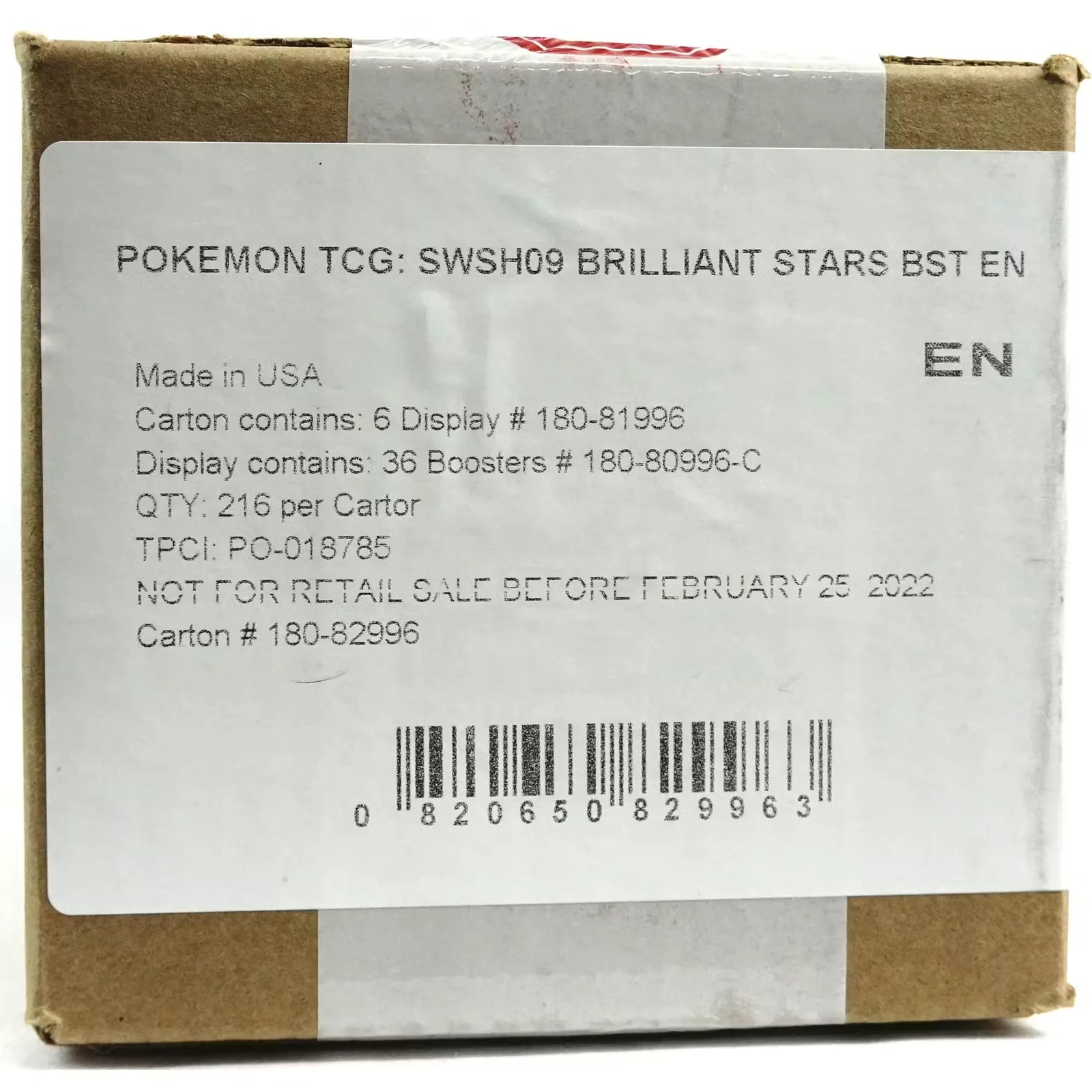 Pokemon Sword & Shield Brilliant Stars Booster 6-Box Case (Ships Sealed Only)