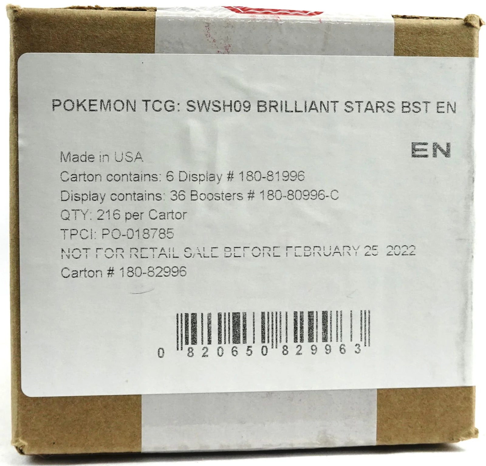 Pokemon Sword & Shield Brilliant Stars Booster 6-Box Case (Ships Sealed Only)