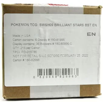 Pokemon Sword & Shield Brilliant Stars Booster 6-Box Case (Ships Sealed Only)