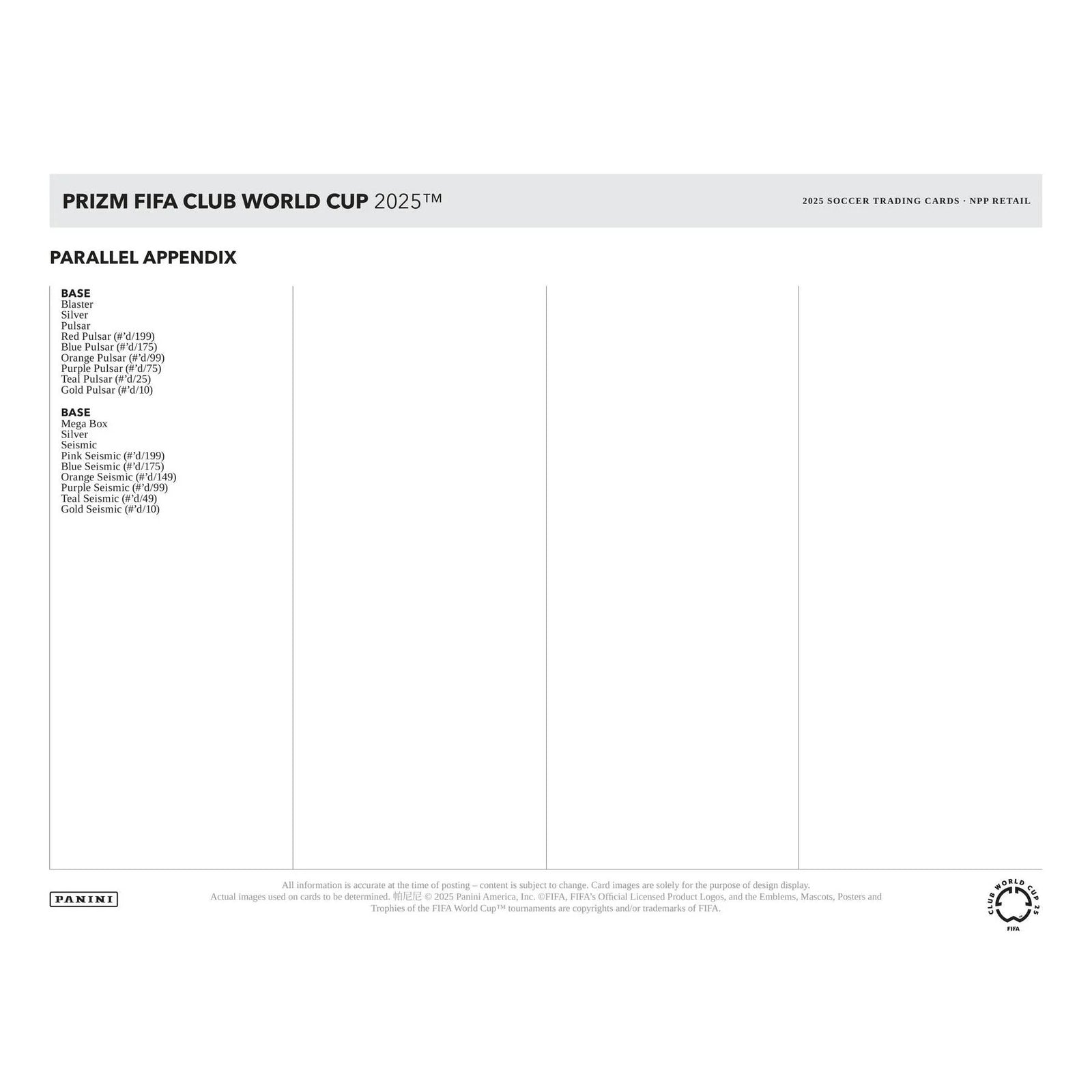 DRAFT - Just In 2025 Panini Prizm FIFA Club World Cup Soccer Blaster 20-Box Case