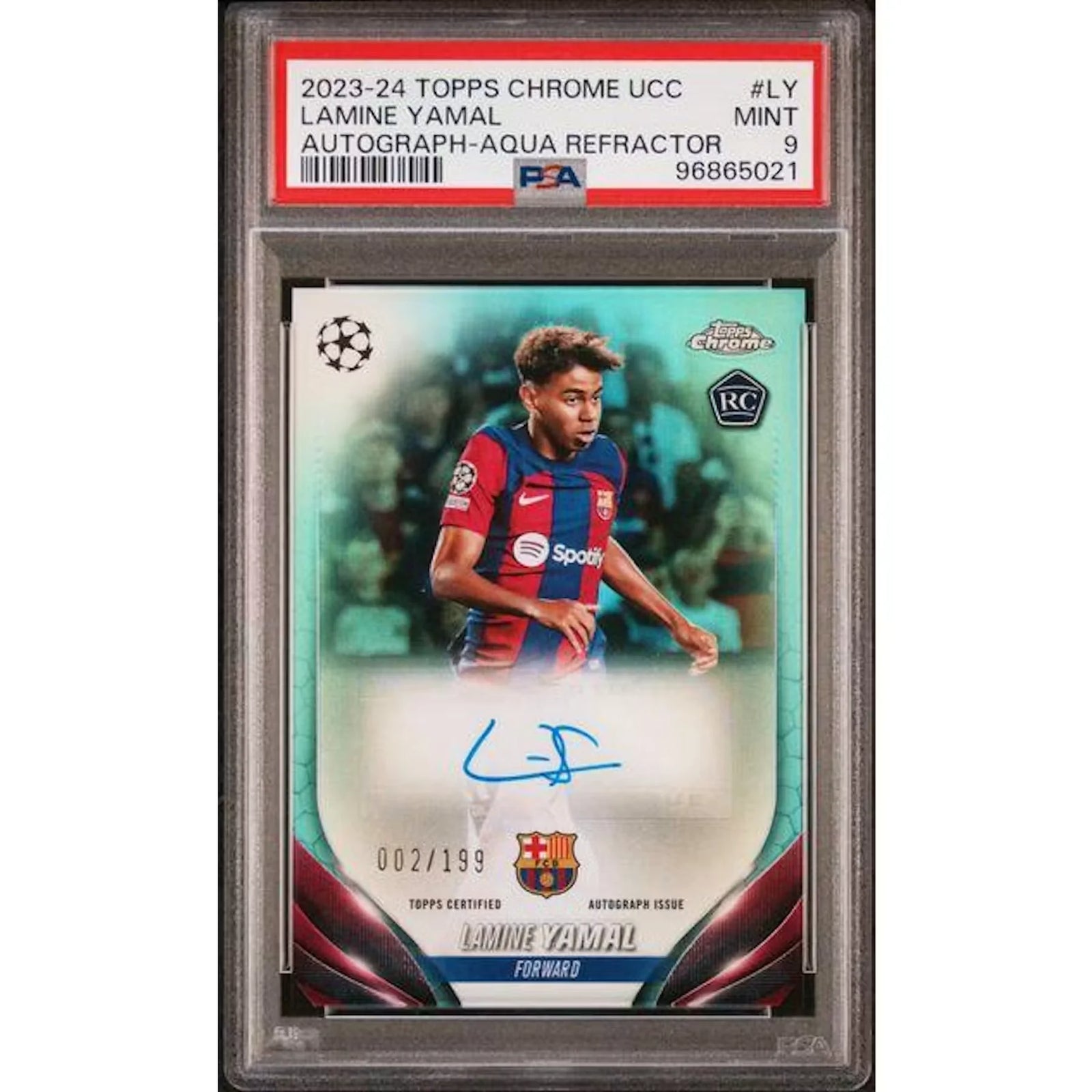 Lamine Yamal 2023-24 Topps Chrome Aqua Rookie Auto | PSA 9