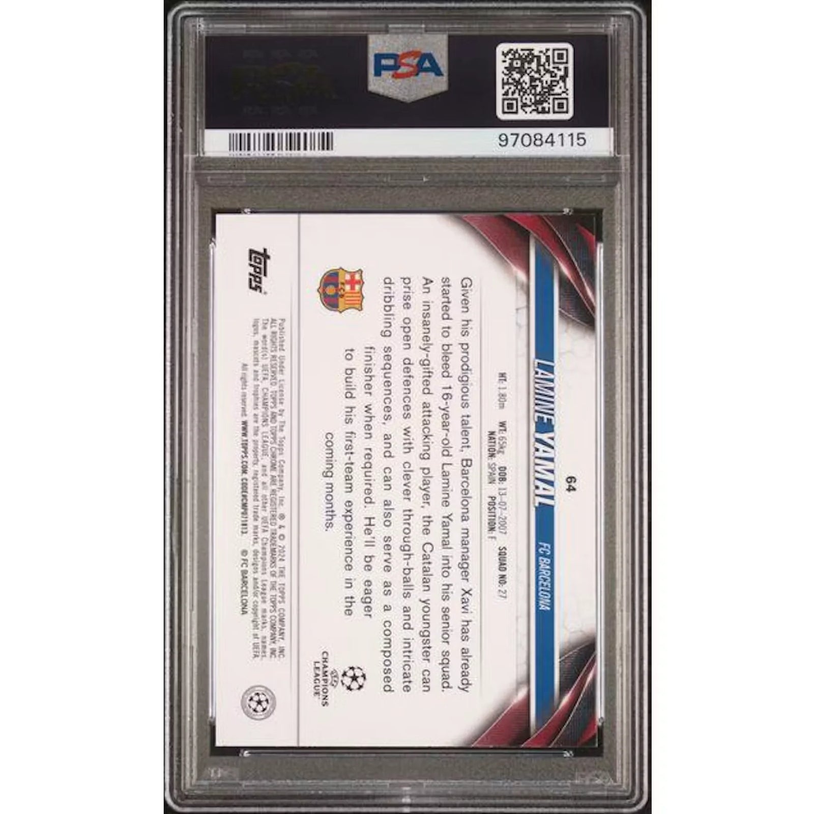Lamine Yamal 2023-24 Topps Chrome UCC #64 | PSA 10