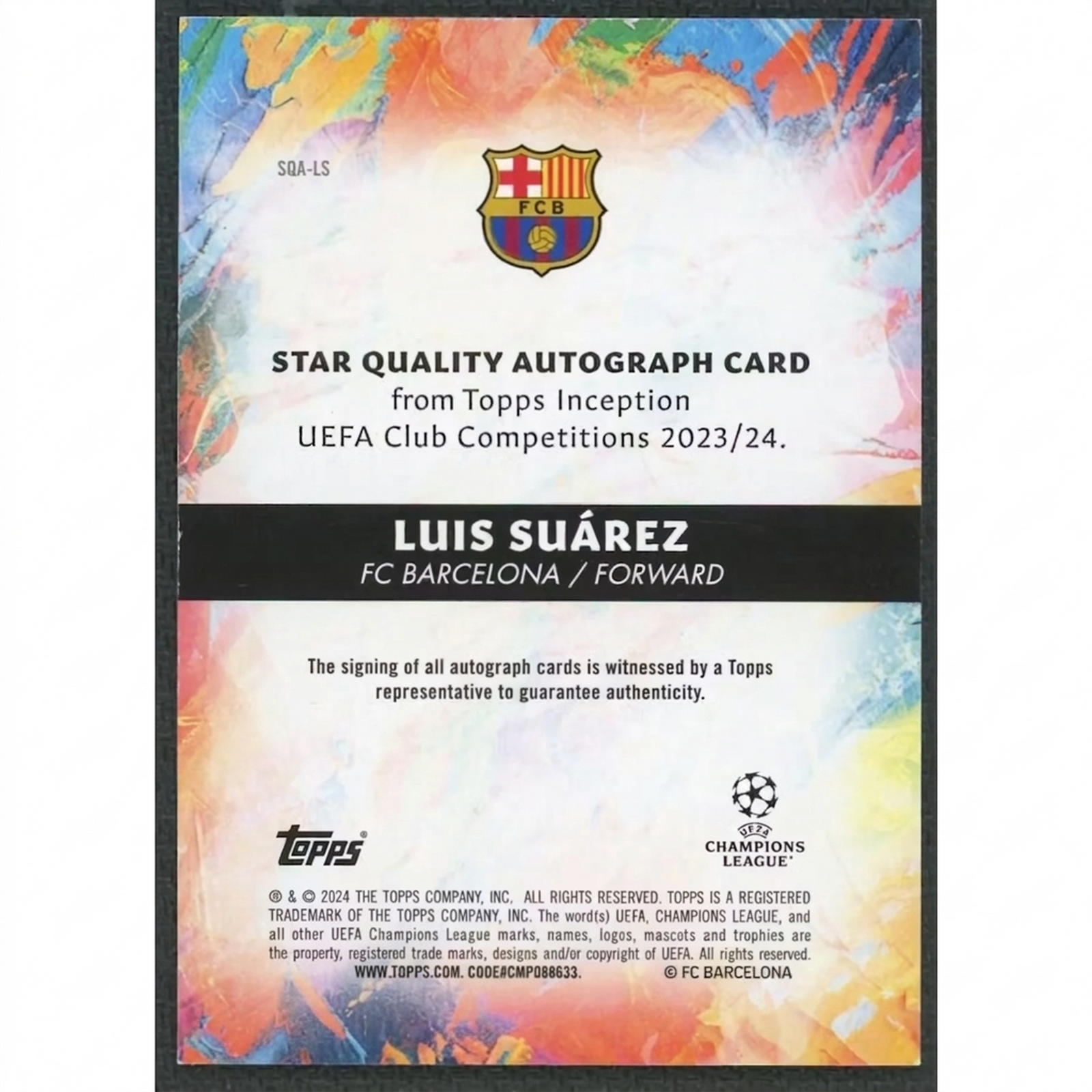 Luis Suarez Signed 2023-24 Topps Inception Card | Star Quality Auto Blue