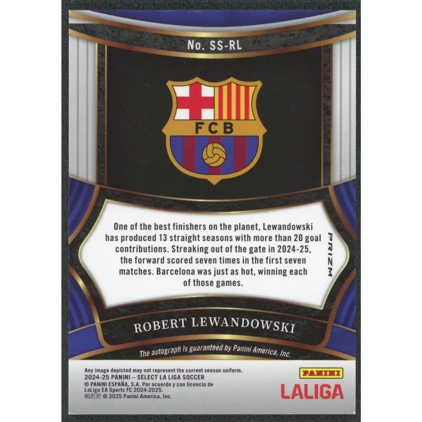 Robert Lewandowski Signed 2024-25 Select La Liga Card | Refractor Auto