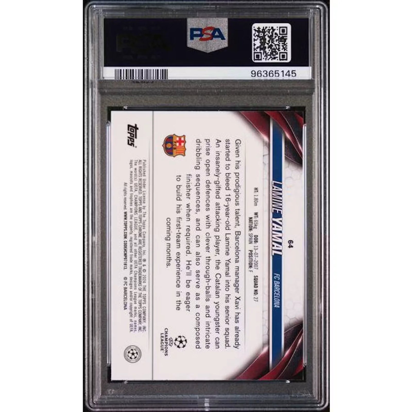 Lamine Yamal 2023-24 Topps Chrome Prism Refractor | PSA 9