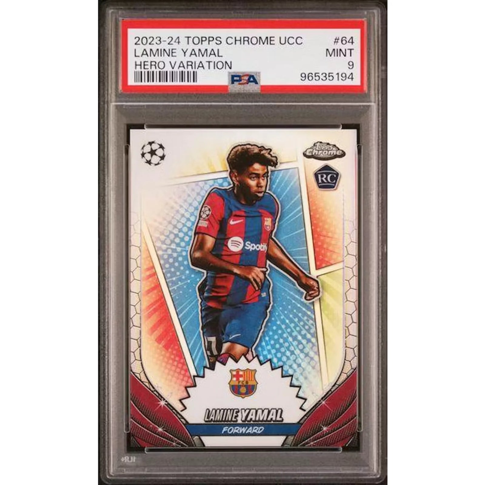 Lamine Yamal 2023-24 Topps Chrome UCC Hero Variation #64 | PSA 9