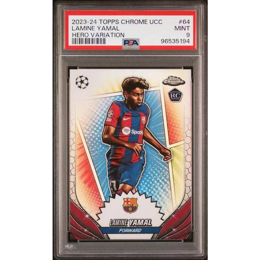 Lamine Yamal 2023-24 Topps Chrome UCC Hero Variation #64 | PSA 9