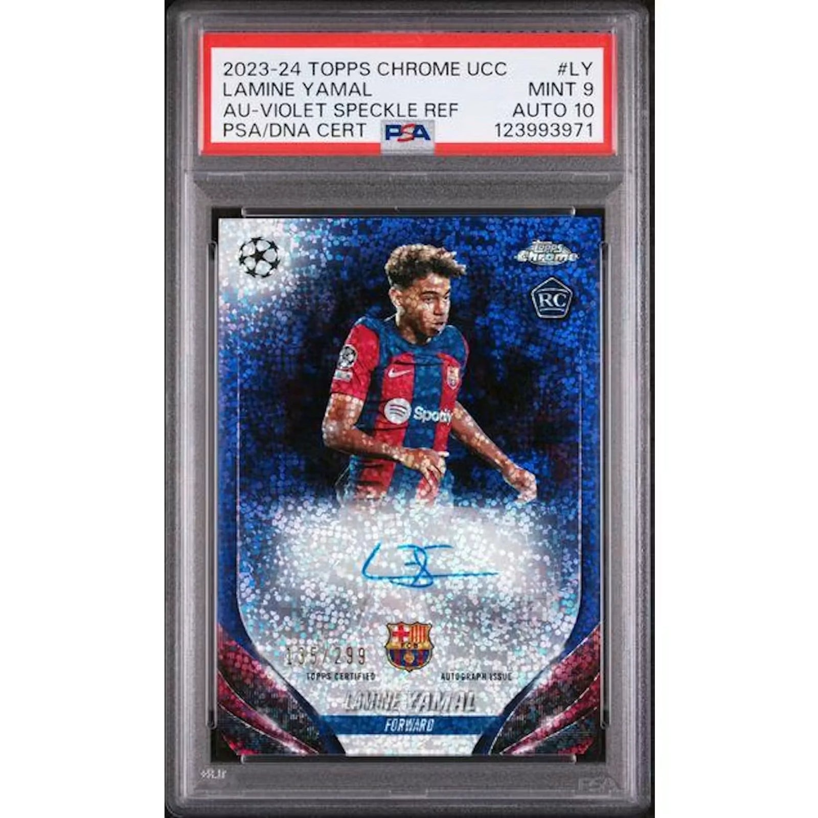 Lamine Yamal Signed 2023-24 Topps Chrome UCC Rookie Card | PSA 9 Violet Speckle/299