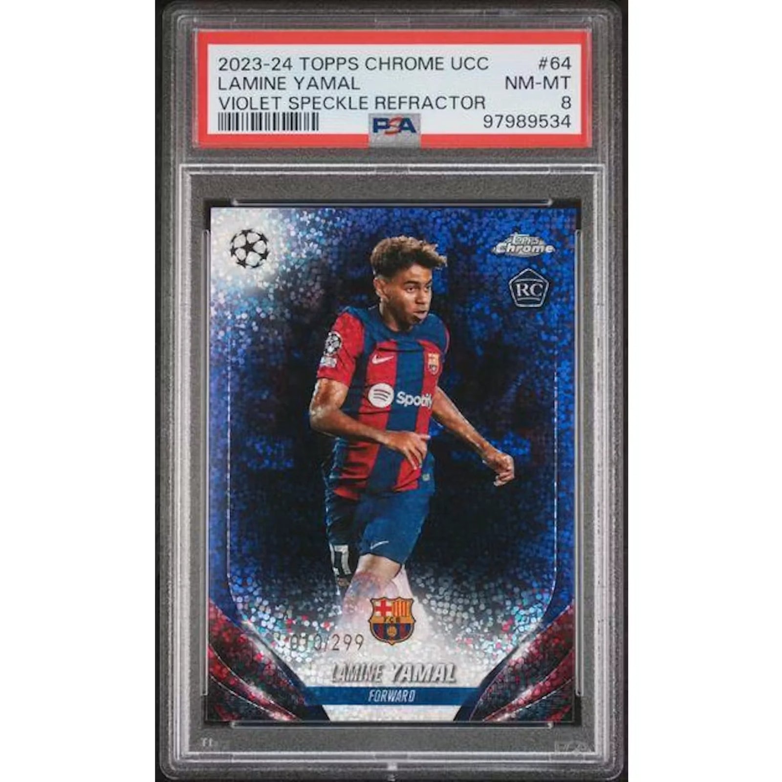 Lamine Yamal 2023-24 Topps Chrome Violet Speckle Refractor #64 | PSA 8
