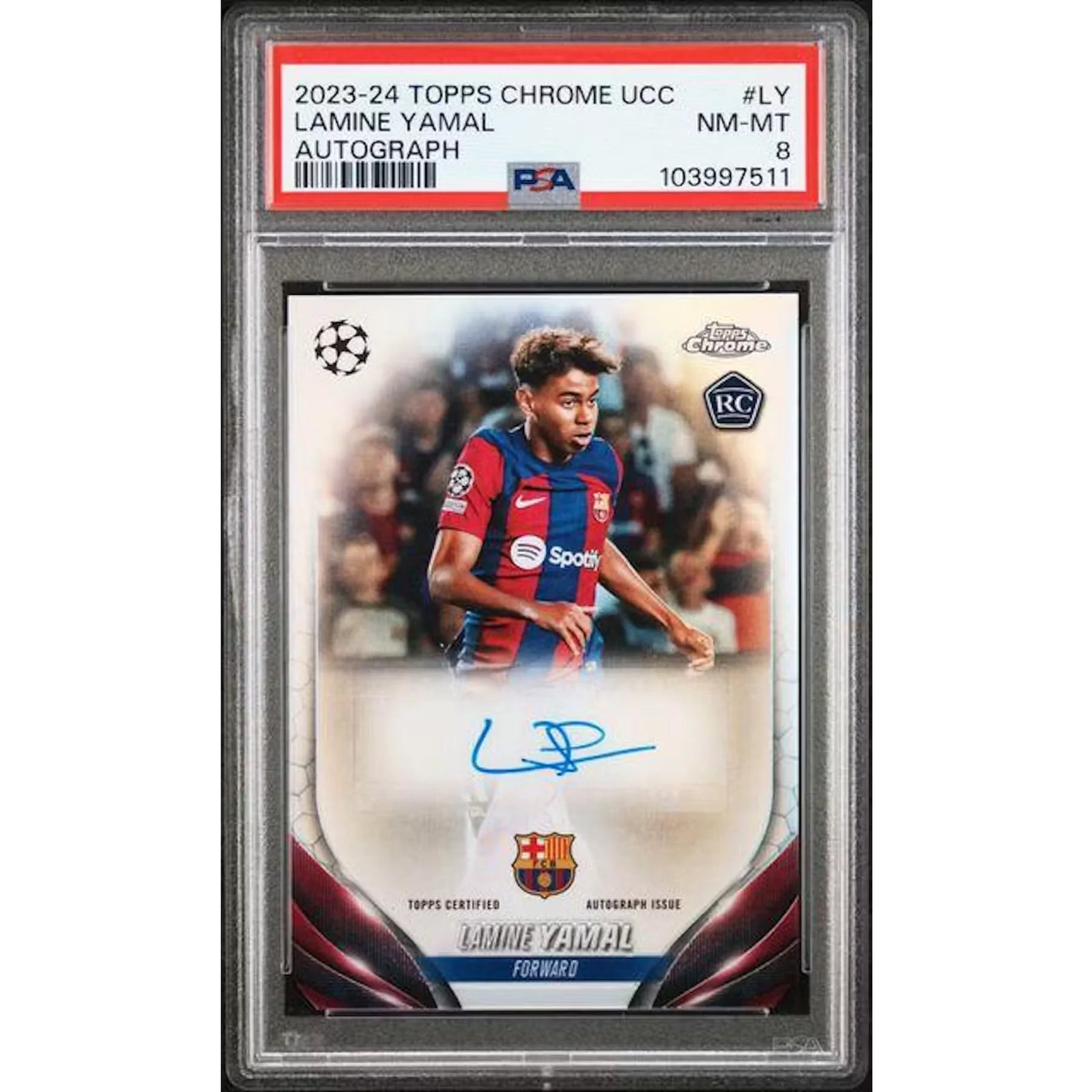 Lamine Yamal Signed 2023-24 Topps Chrome UCC Card | PSA 8