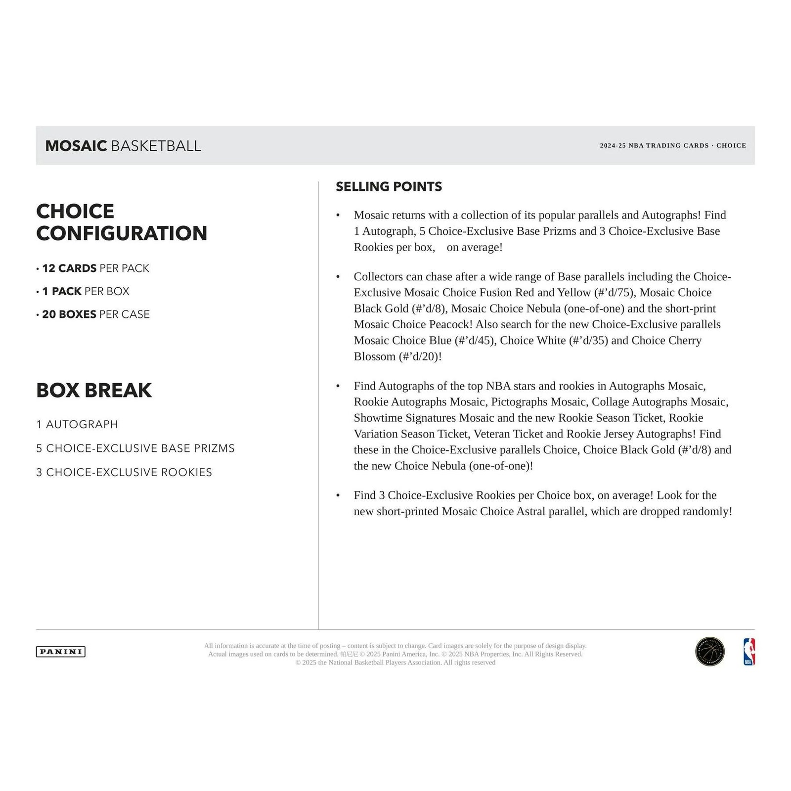 DRAFT - 2024/25 Panini Mosaic Basketball Choice Box | Hobby Release
