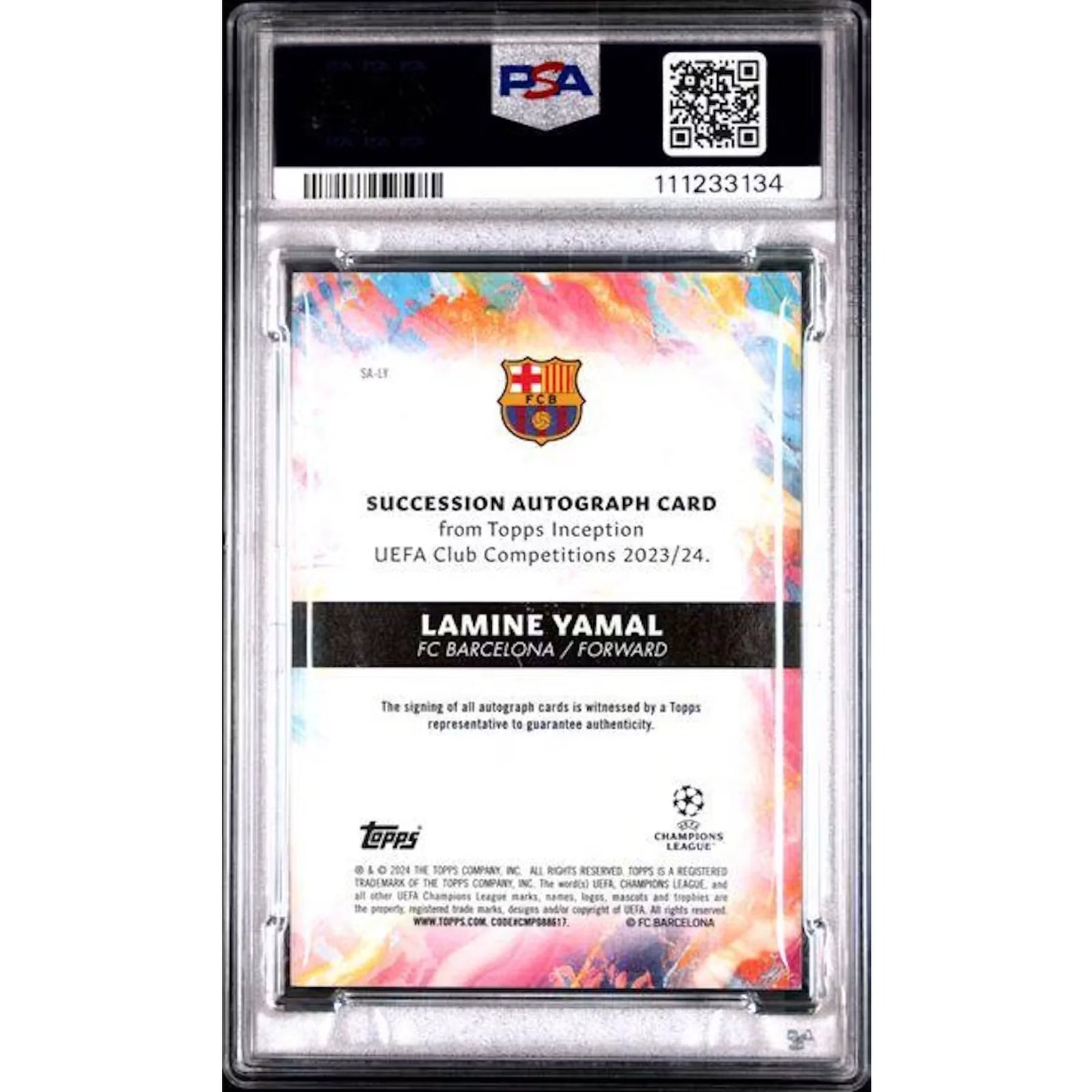 Lamine Yamal Signed 2023-24 Topps Inception Card | PSA 8
