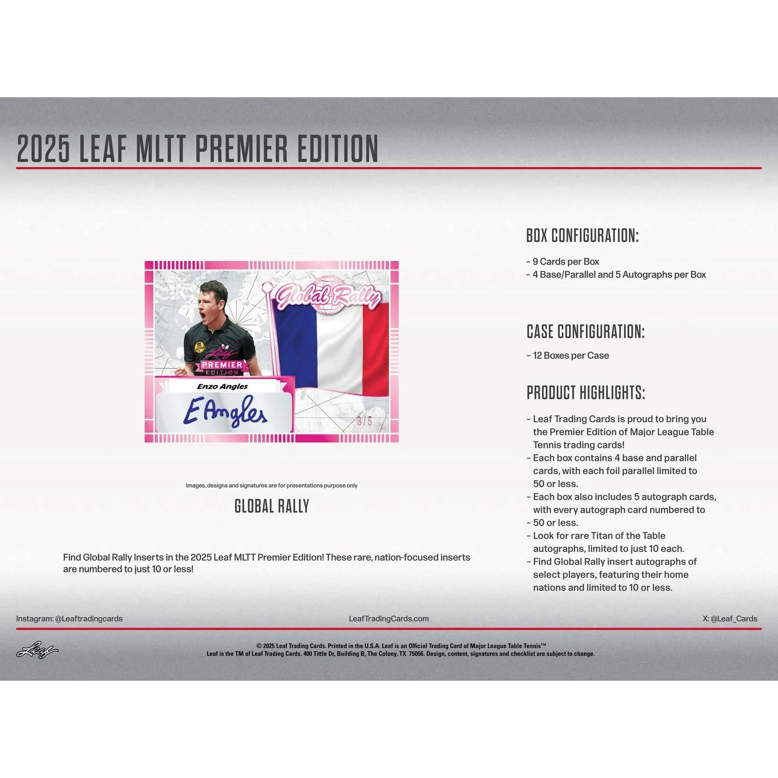 DRAFT - 2025 Leaf MLTT Major League Table Tennis Premier Edition Hobby 12-Box Case