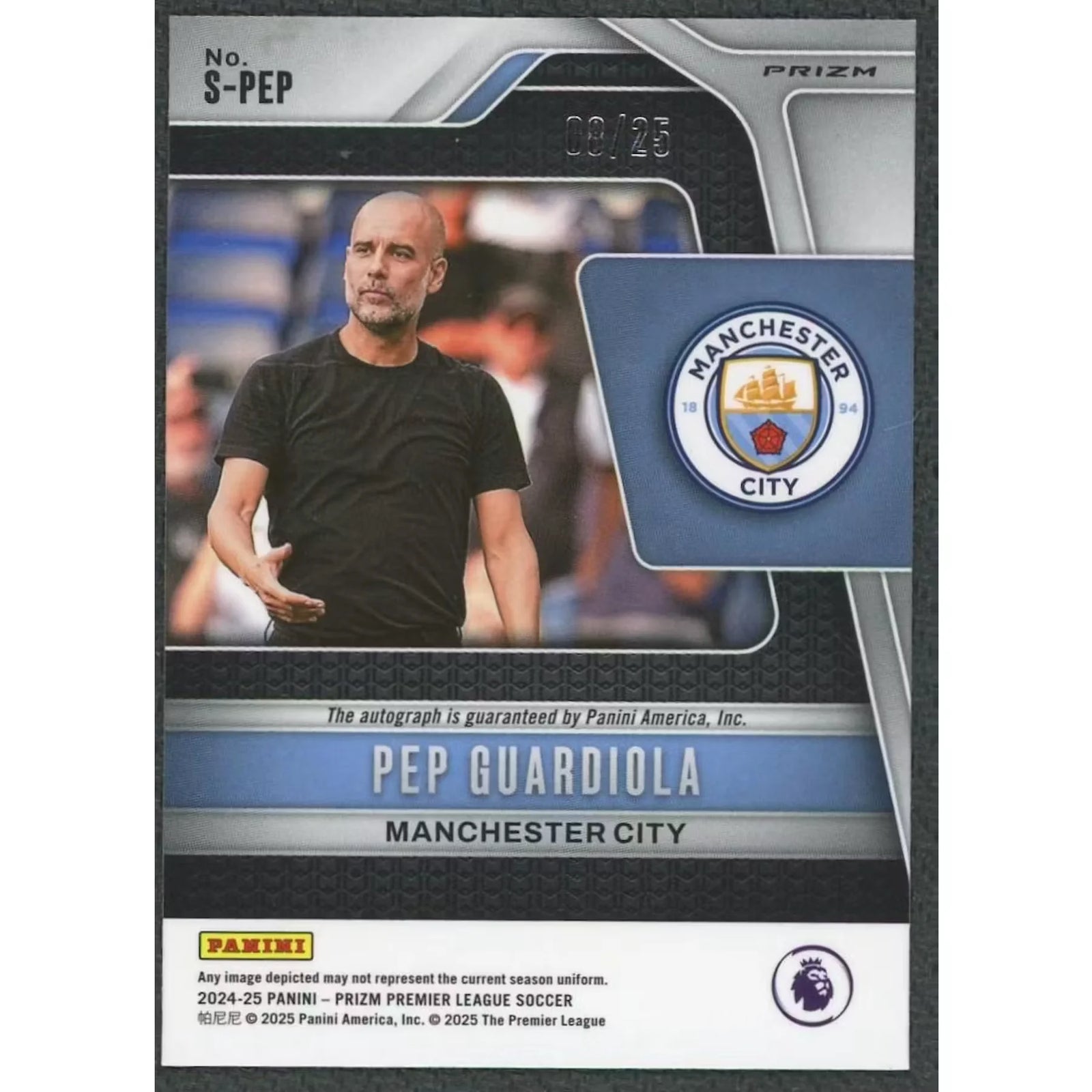 Pep Guardiola Signed 2024-25 Panini Prizm Card | Purple Auto/25