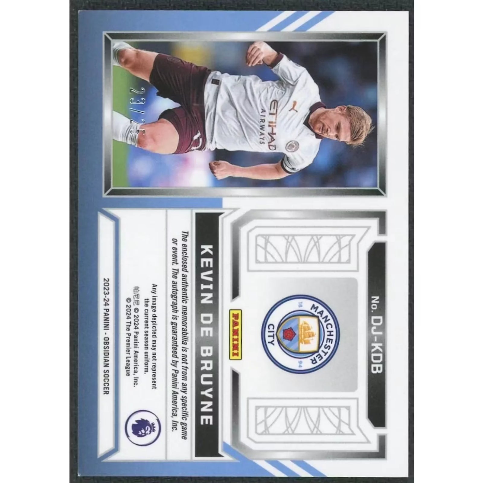 Kevin de Bruyne Signed 2023 Panini Obsidian Jersey Auto | Orange/25