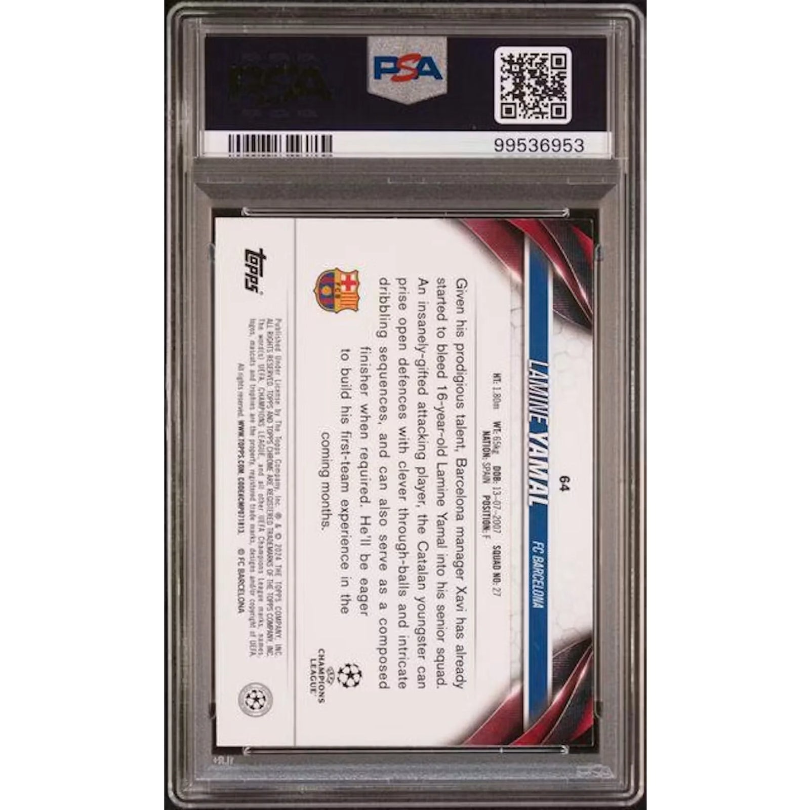 Lamine Yamal 2023-24 Topps Chrome UCC Magenta Xfractor/99 | PSA 9