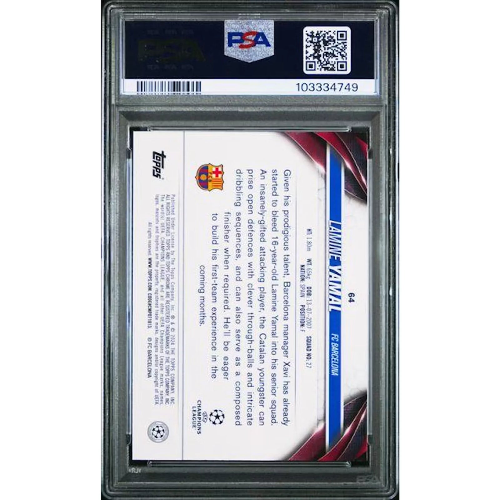 Lamine Yamal 2023-24 Topps Chrome Pink Geometric Refractor PSA 10 |/250