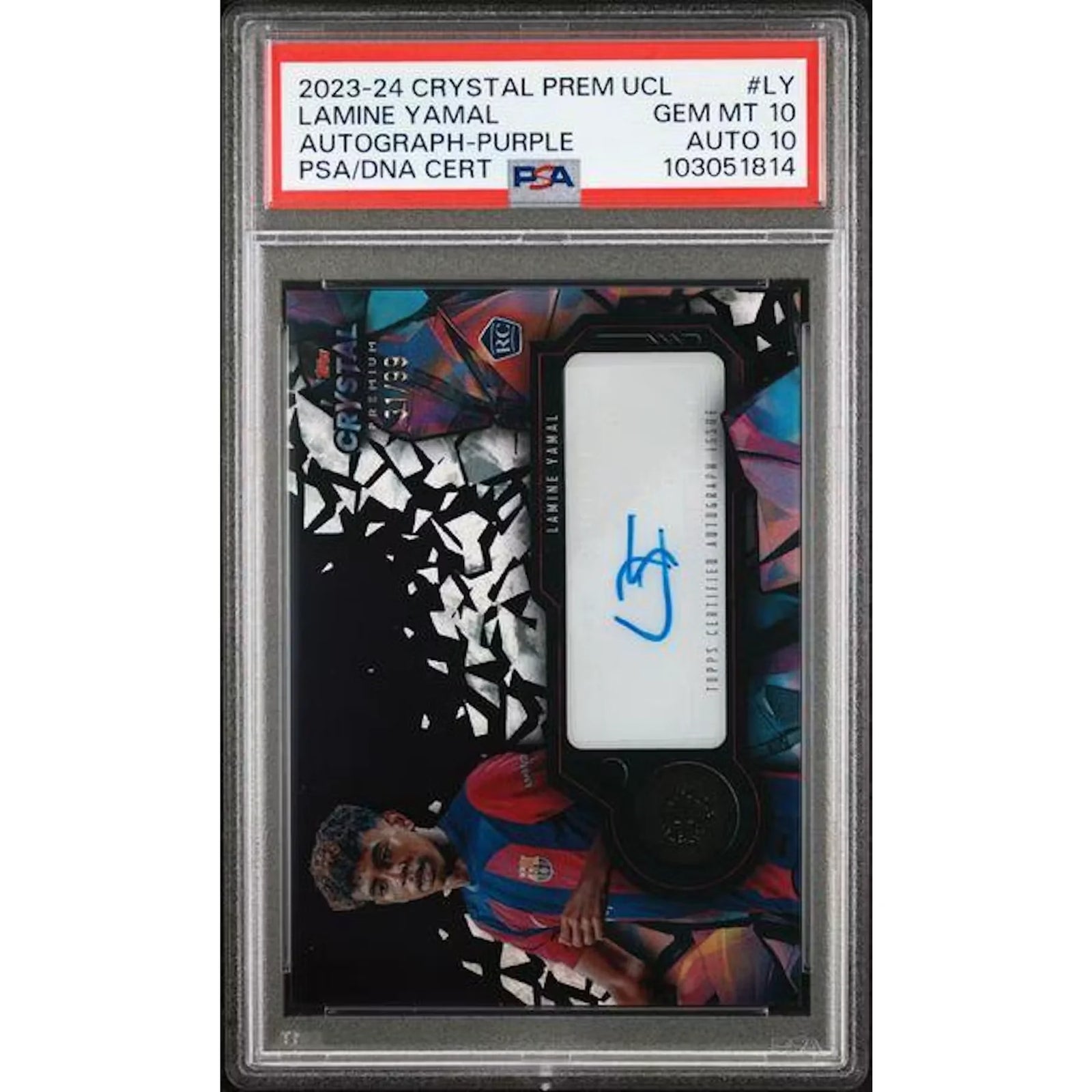 Lamine Yamal Signed 2023-24 Topps Crystal Premium UEFA Purple Rookie Auto | PSA 10