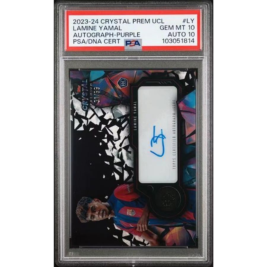 Lamine Yamal Signed 2023-24 Topps Crystal Premium UEFA Purple Rookie Auto | PSA 10
