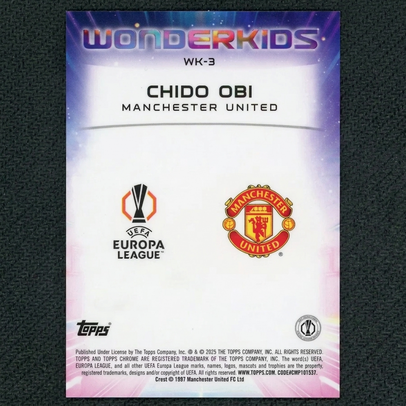 Chido Obi 2024-25 Topps Chrome UEFA Wonderkids RC | Black Starball/10