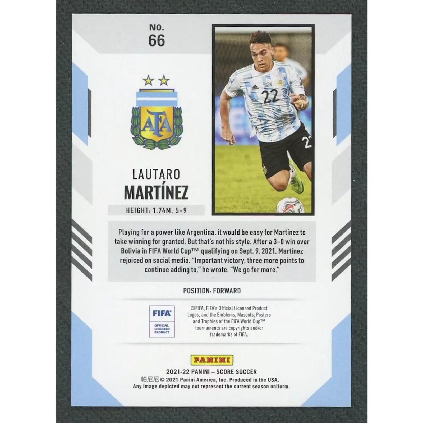 Lautaro Martinez 2021-22 Panini Score Card | Black Lava 1/1