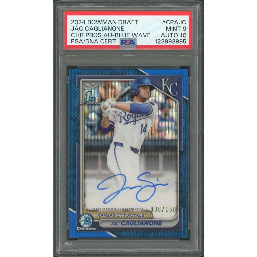 Jac Caglianone Signed 2024 Bowman Chrome Card | Blue Wave/150 PSA 9