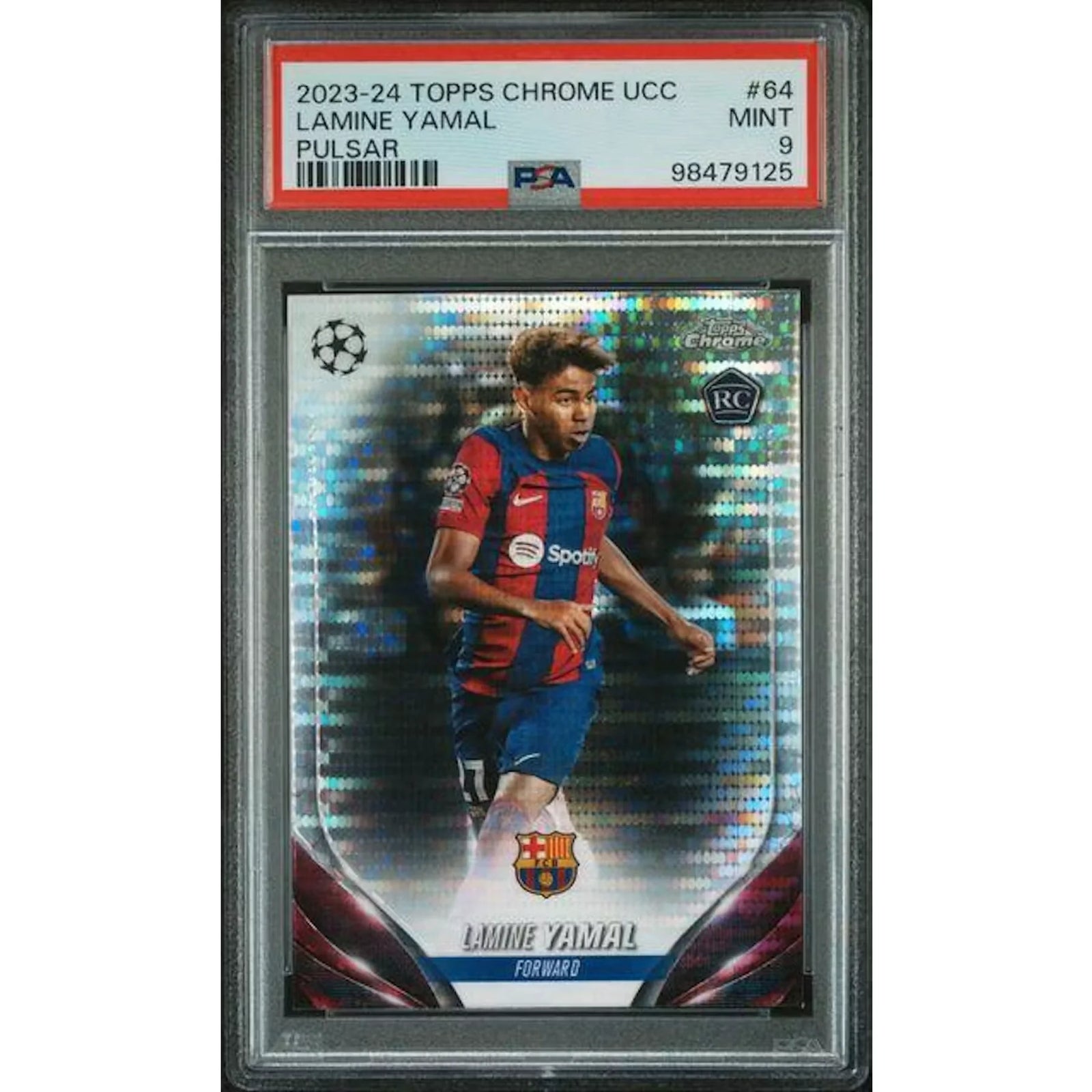 Lamine Yamal 2023-24 Topps Chrome UCC Pulsar Refractor | PSA 9