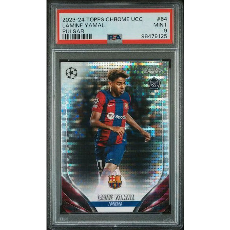 Lamine Yamal 2023-24 Topps Chrome UCC Pulsar Refractor | PSA 9