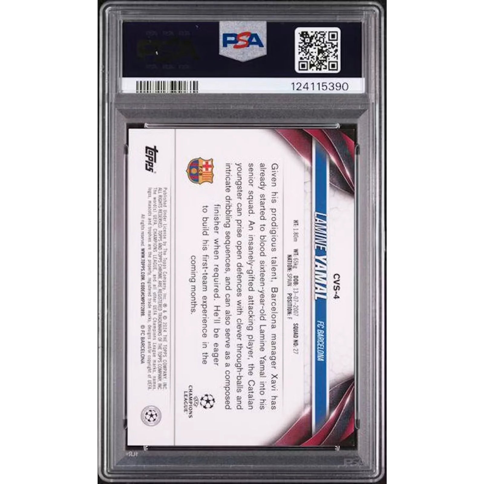 Lamine Yamal 2023-24 Topps Chrome Sapphire Gold Rookie Card | PSA 9