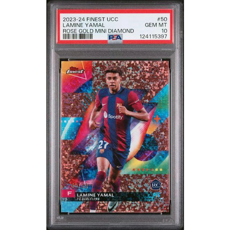 Lamine Yamal 2023-24 Topps Finest Rose Gold Mini Diamond Rookie #50 Card | PSA 10