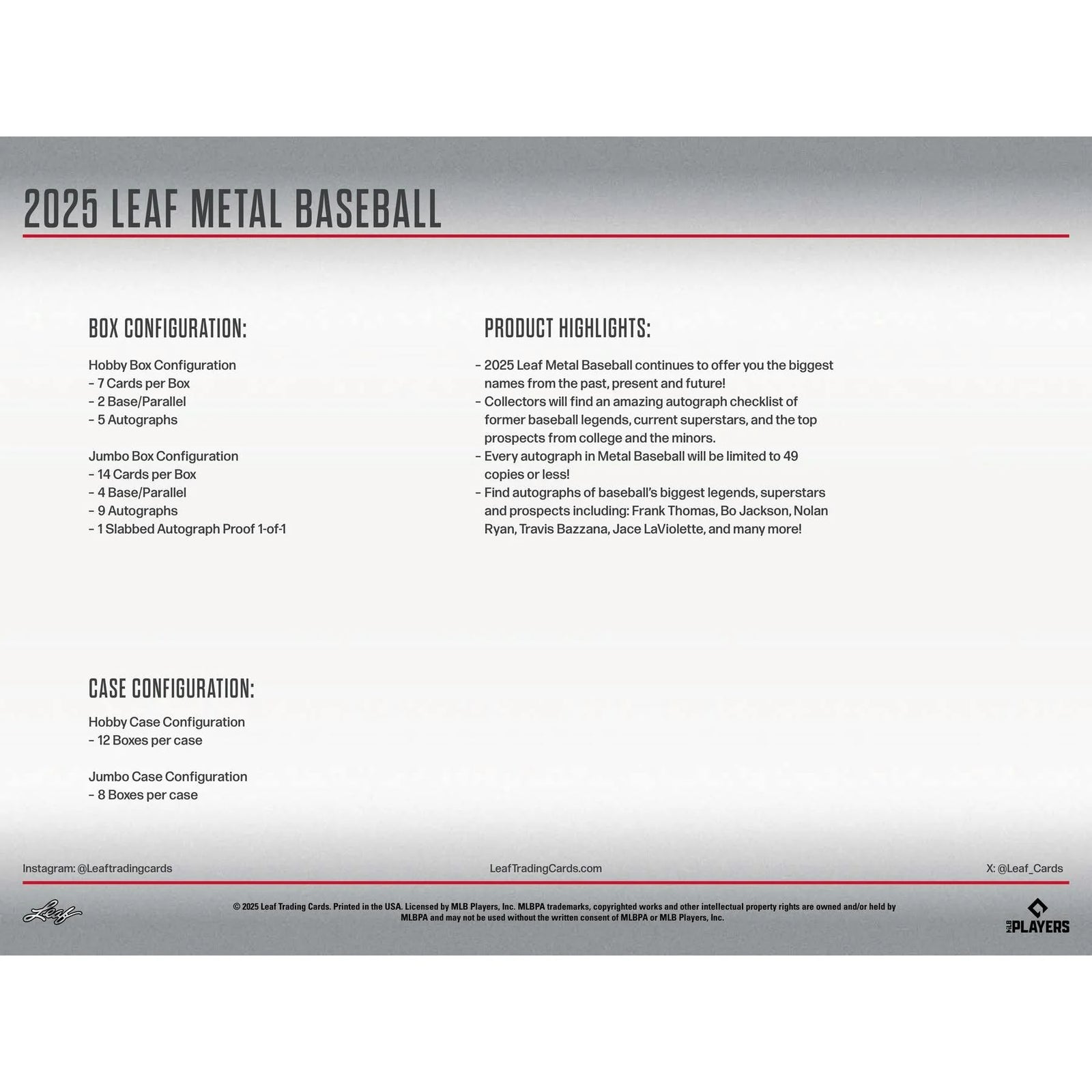 DRAFT - Just In 2025 Leaf Metal Baseball Hobby Box