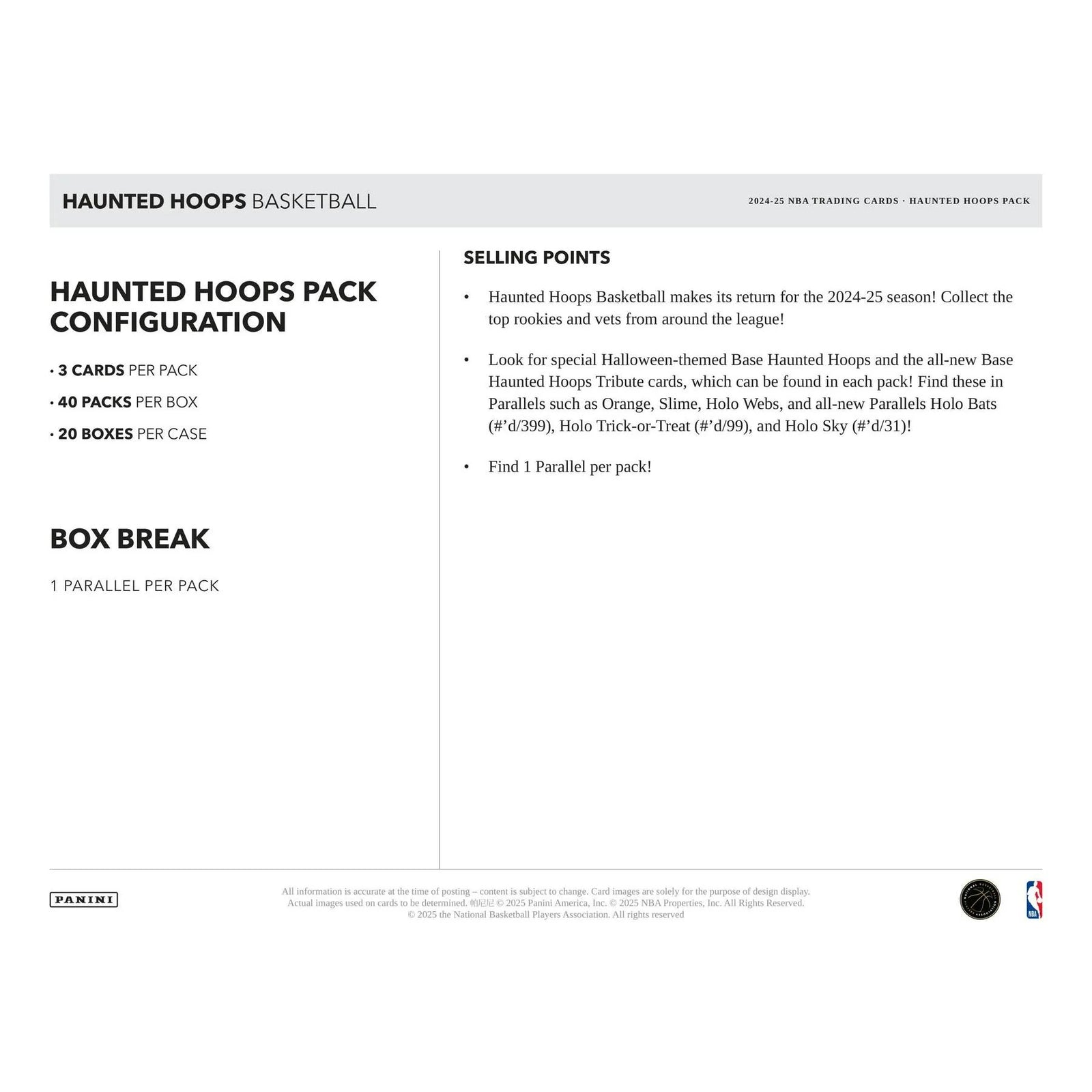 DRAFT - New 2024/25 Panini Haunted Hoops Halloween Basketball 40-Pack 20-Box Case
