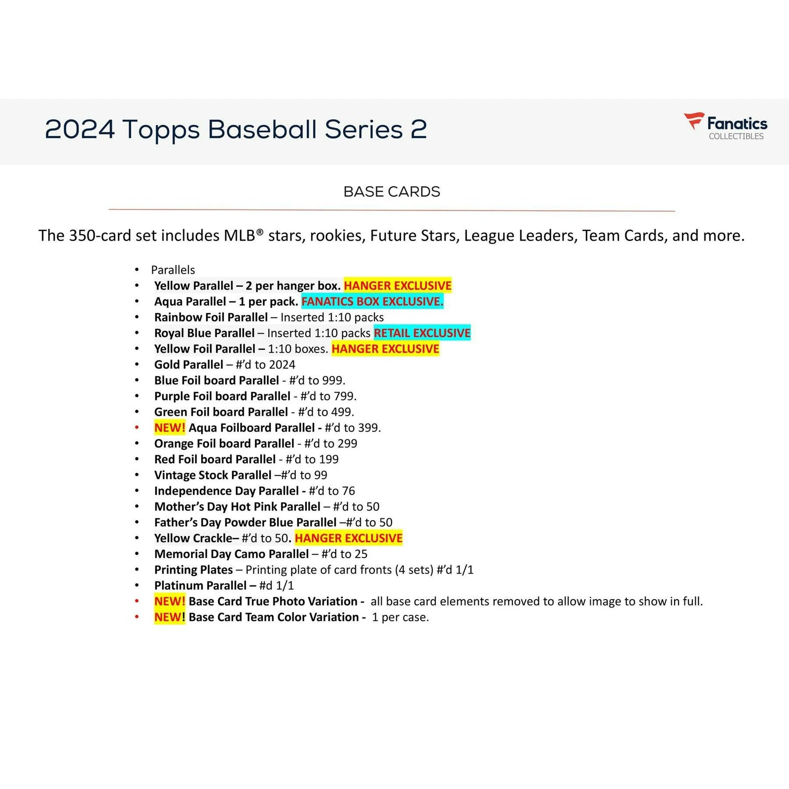 DRAFT - Just In 2024 Topps Series 2 Baseball Hanger Box (Yellow Parallels)